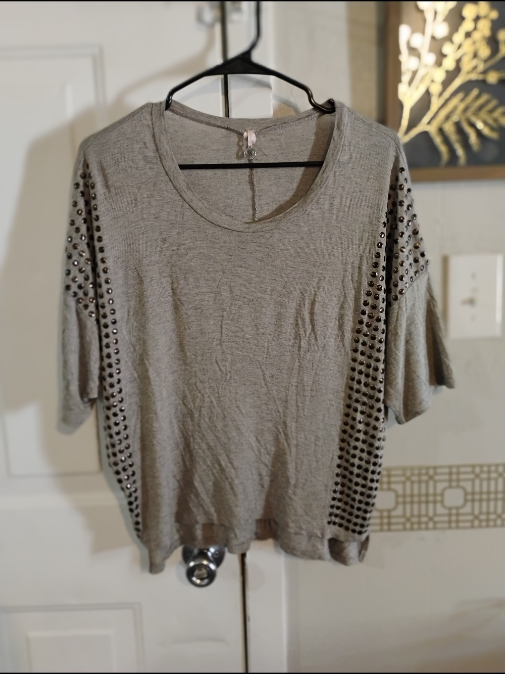 Robin K Gray Studded Short Sleeve Scoop Neck Top